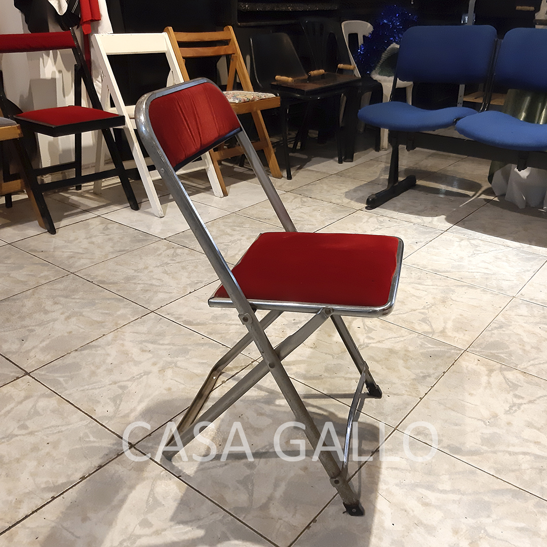 SILLA PLEGABLE CROMADA TAPIZ BORDO