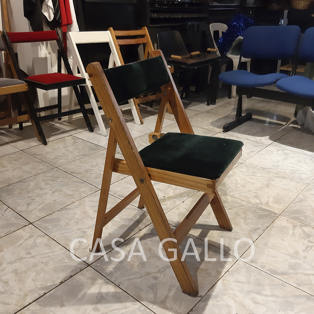 SILLA PLEGABLE MADERA NEGRA TAPIZ VERDE