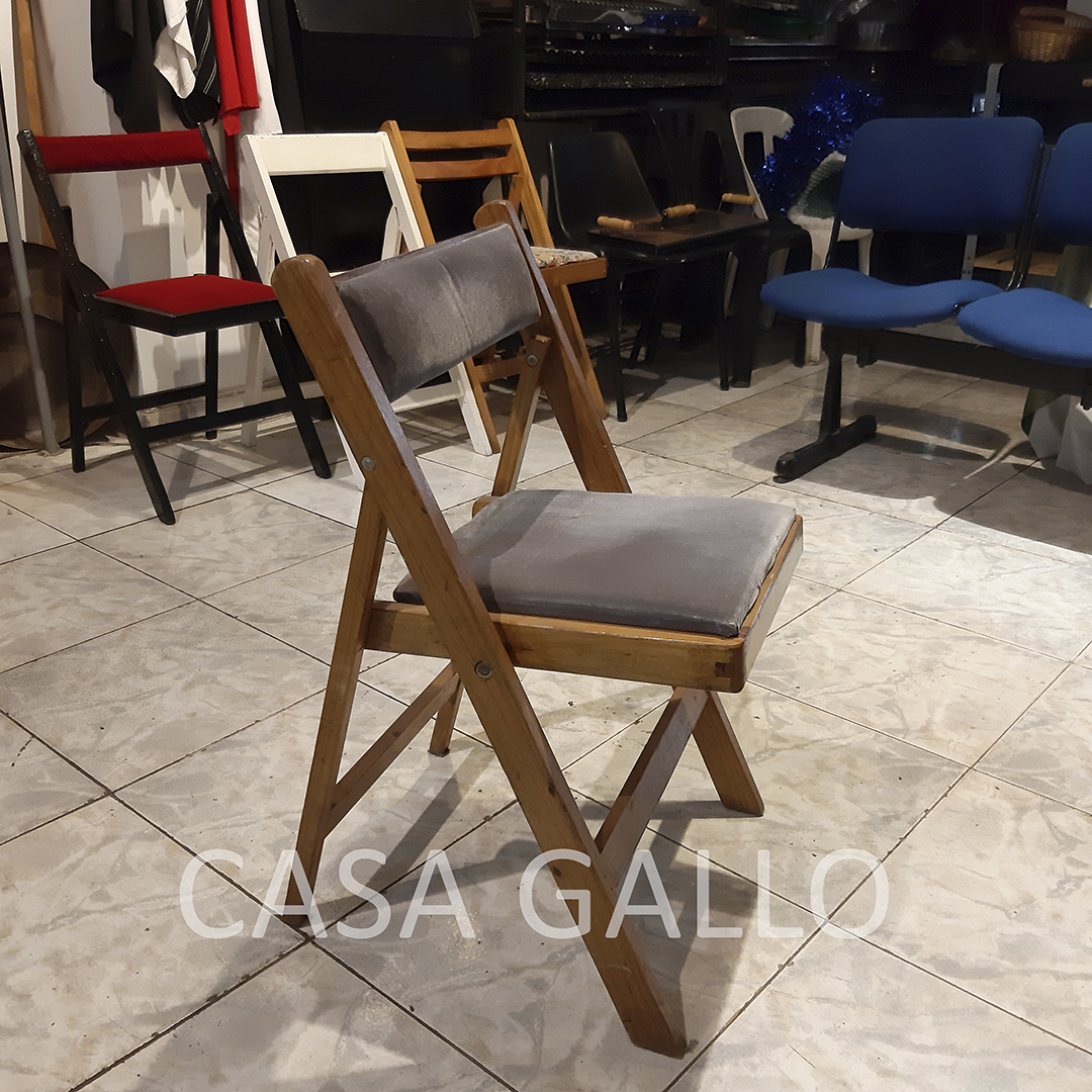 SILLA PLEGABLE MADERA BARNIZADA TAPIZ GRIS